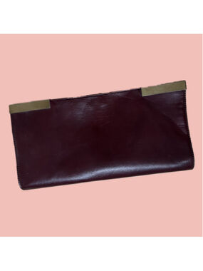 Vintage Burgundy Clutch Bag Faux Leather Gold Bar Frame Minimalist 90s Y2K